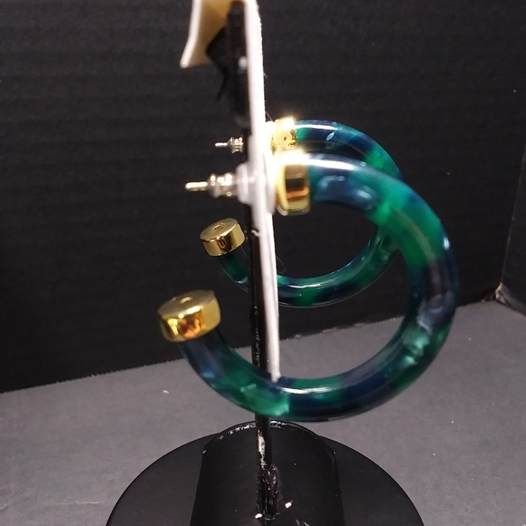 FOSSIL Green "Marble" Post Hoops w/ Gold Accents NWT - Picture 7 of 12